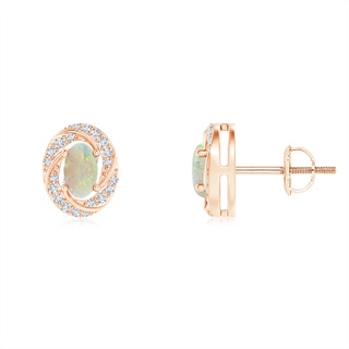 5x3mm AAA Classic Opal Pinwheel Stud Earrings with Diamonds in Rose Gold