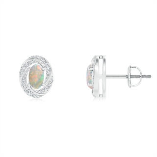 5x3mm AAAA Classic Opal Pinwheel Stud Earrings with Diamonds in 9K White Gold