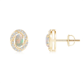 5x3mm AAAA Classic Opal Pinwheel Stud Earrings with Diamonds in 9K Yellow Gold