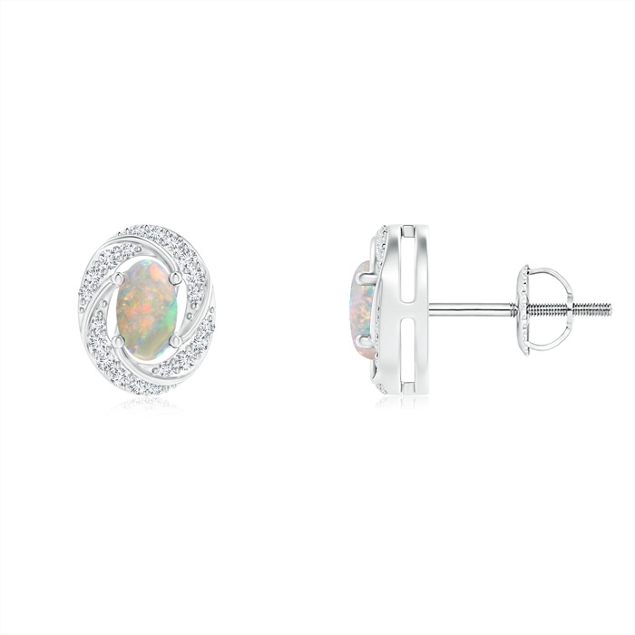 5x3mm AAAA Classic Opal Pinwheel Stud Earrings with Diamonds in P950 Platinum