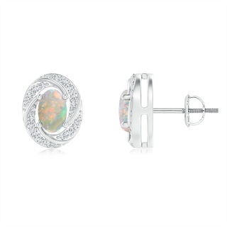 6x4mm AAAA Classic Opal Pinwheel Stud Earrings with Diamonds in White Gold