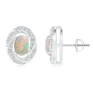 7x5mm AAAA Classic Opal Pinwheel Stud Earrings with Diamonds in P950 Platinum