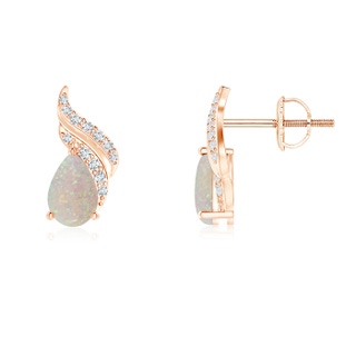 6x4mm AA Pear-Shaped Opal and Diamond Flame Earrings in Rose Gold