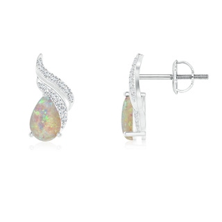 6x4mm AAAA Pear-Shaped Opal and Diamond Flame Earrings in 9K White Gold