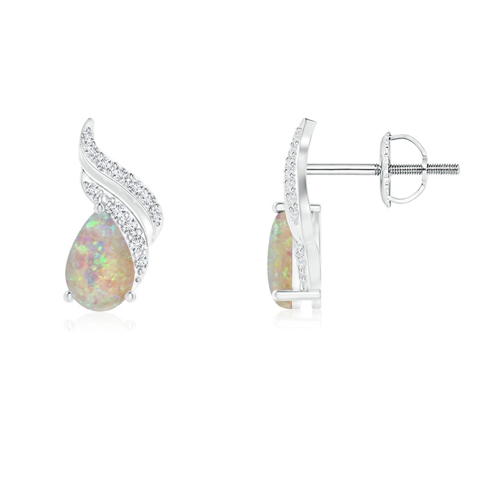 6x4mm AAAA Pear-Shaped Opal and Diamond Flame Earrings in P950 Platinum