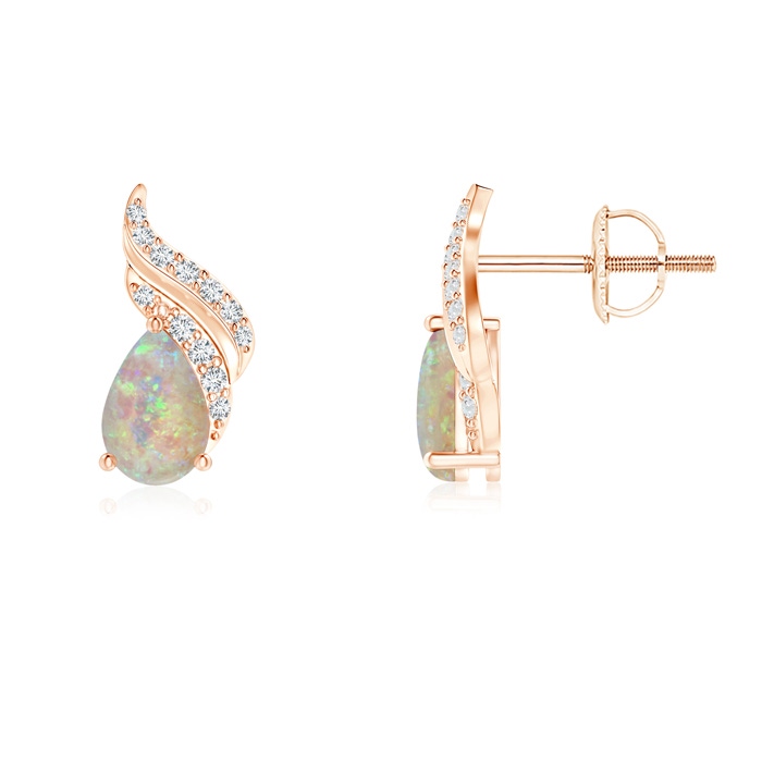 6x4mm AAAA Pear-Shaped Opal and Diamond Flame Earrings in Rose Gold 