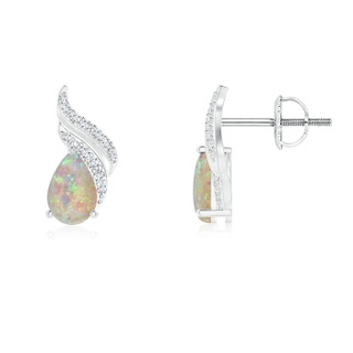 6x4mm AAAA Pear-Shaped Opal and Diamond Flame Earrings in White Gold