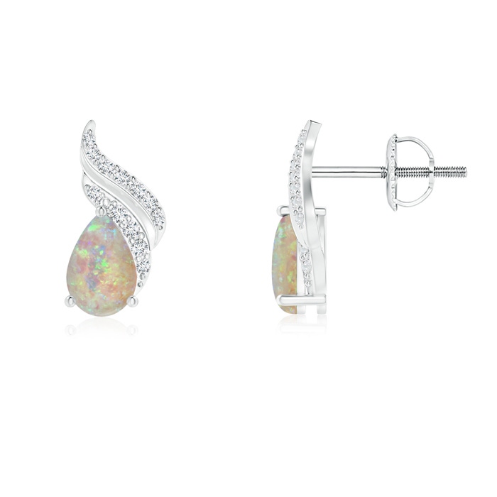 6x4mm AAAA Pear-Shaped Opal and Diamond Flame Earrings in White Gold 