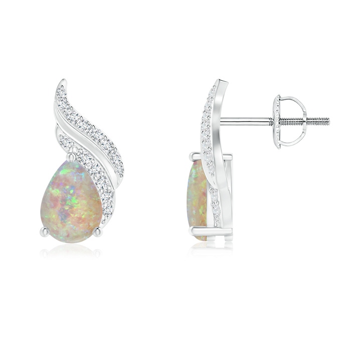 7x5mm AAAA Pear-Shaped Opal and Diamond Flame Earrings in White Gold 