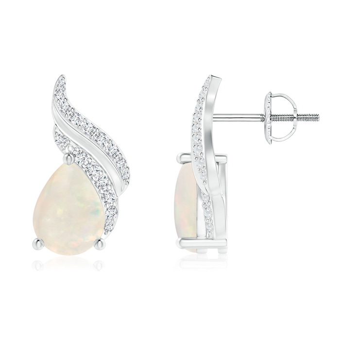 8x6mm A Pear-Shaped Opal and Diamond Flame Earrings in White Gold 