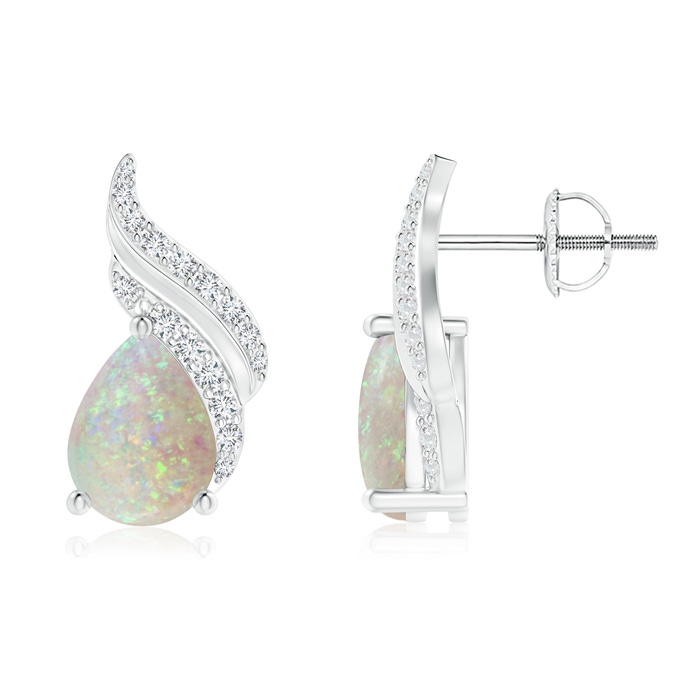 8x6mm AAA Pear-Shaped Opal and Diamond Flame Earrings in White Gold 