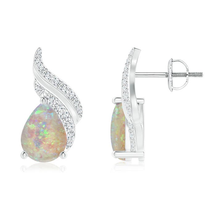 8x6mm AAAA Pear-Shaped Opal and Diamond Flame Earrings in P950 Platinum
