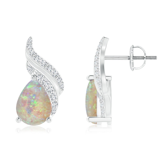 8x6mm AAAA Pear-Shaped Opal and Diamond Flame Earrings in White Gold 