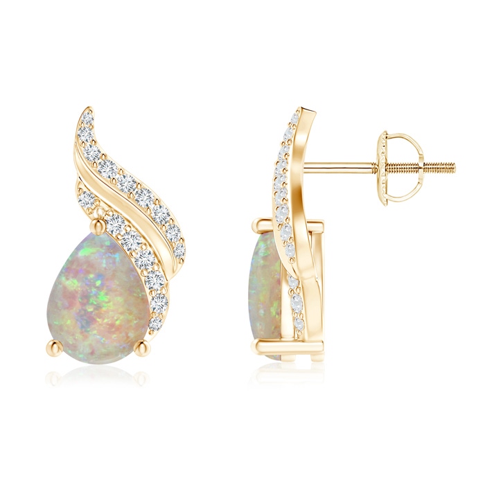8x6mm AAAA Pear-Shaped Opal and Diamond Flame Earrings in Yellow Gold