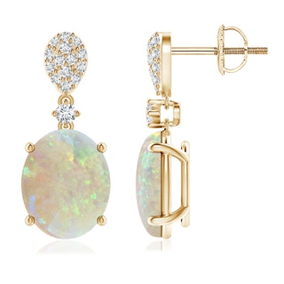 10x8mm AAA Oval Opal Dangle Earrings with Diamond in 9K Yellow Gold