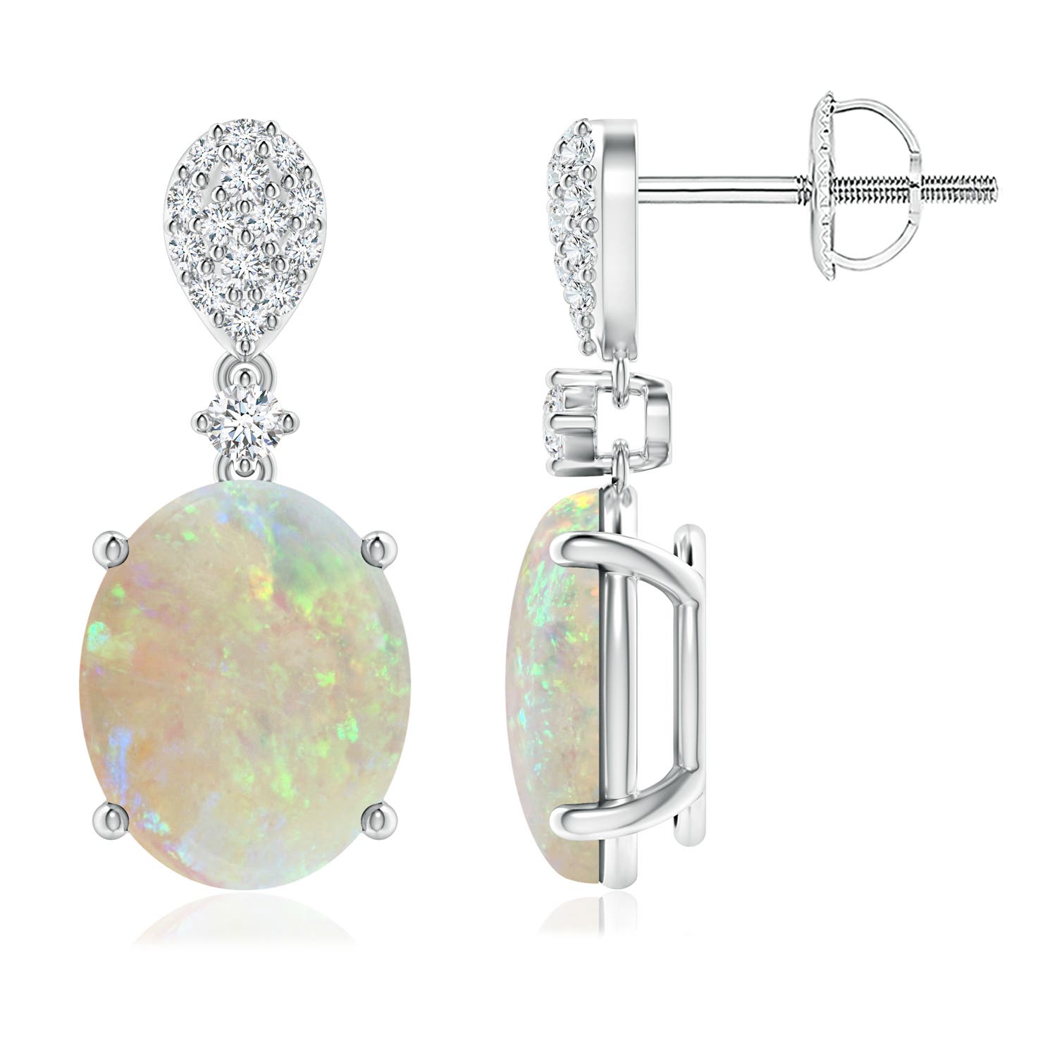 10x8mm AAA Oval Opal Dangle Earrings with Diamond in P950 Platinum