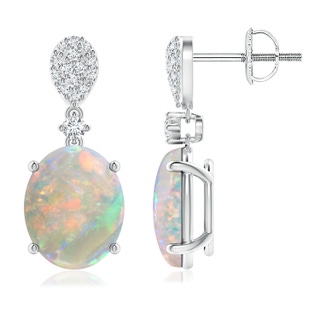 10x8mm AAAA Oval Opal Dangle Earrings with Diamond in 9K White Gold