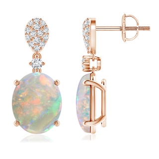 10x8mm AAAA Oval Opal Dangle Earrings with Diamond in Rose Gold