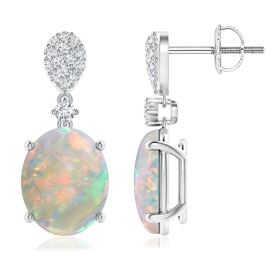 10x8mm AAAA Oval Opal Dangle Earrings with Diamond in White Gold 