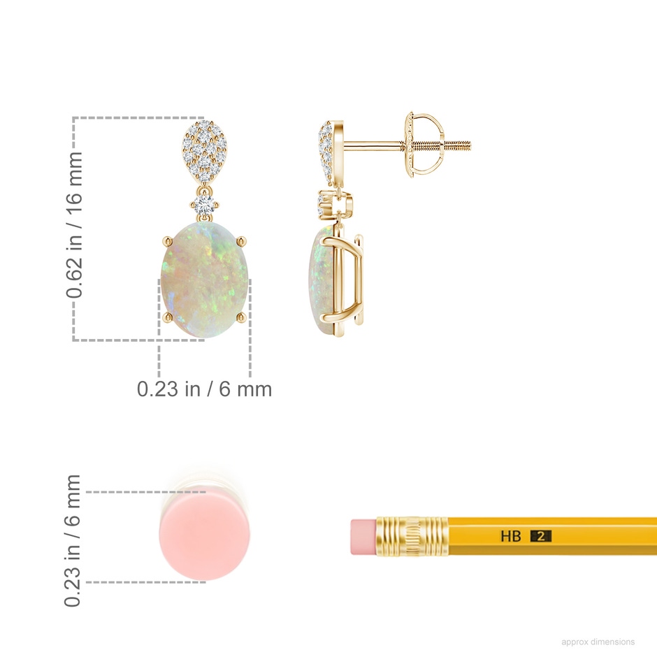 8x6mm AAA Oval Opal Dangle Earrings with Diamond in 18K Yellow Gold ruler