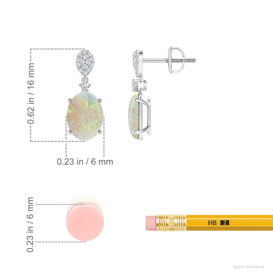 8x6mm AAA Oval Opal Dangle Earrings with Diamond in White Gold ruler