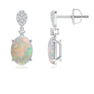 8x6mm AAAA Oval Opal Dangle Earrings with Diamond in P950 Platinum