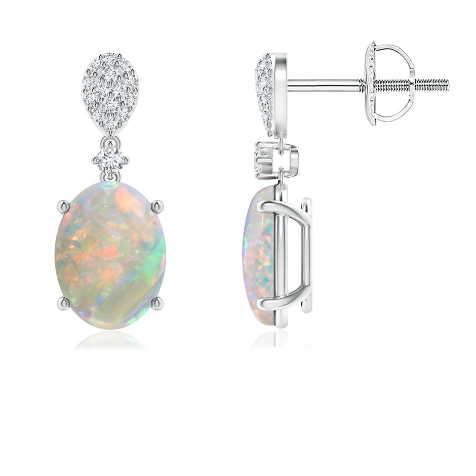 8x6mm AAAA Oval Opal Dangle Earrings with Diamond in P950 Platinum 