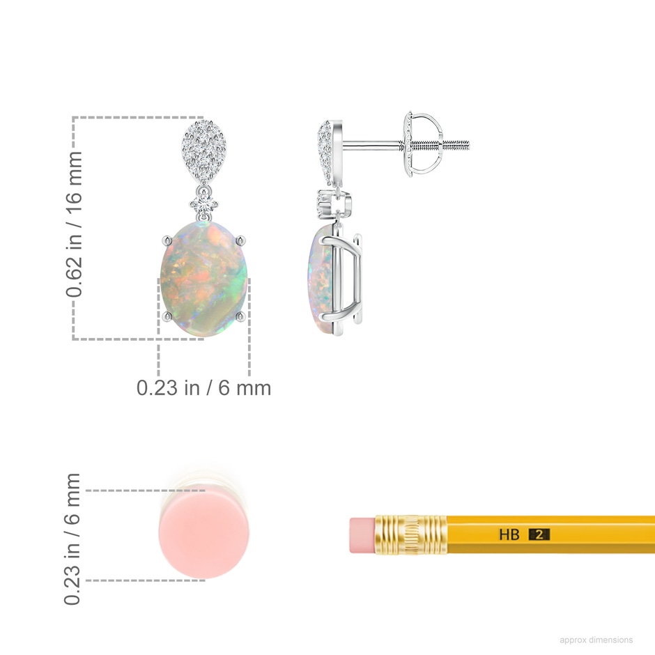 8x6mm AAAA Oval Opal Dangle Earrings with Diamond in P950 Platinum ruler