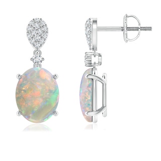 9x7mm AAAA Oval Opal Dangle Earrings with Diamond in P950 Platinum