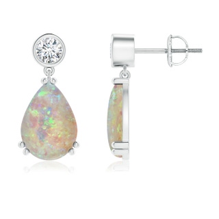 10x7mm AAAA Pear Opal Drop Earrings with Bezel Diamond in 9K White Gold