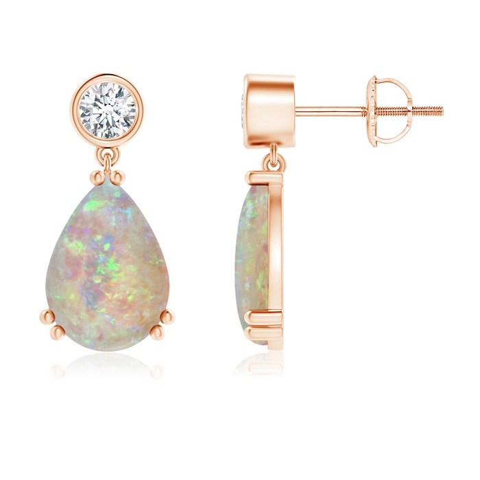 10x7mm AAAA Pear Opal Drop Earrings with Bezel Diamond in Rose Gold