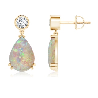 10x7mm AAAA Pear Opal Drop Earrings with Bezel Diamond in Yellow Gold