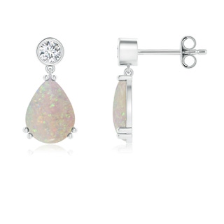8x6mm AA Pear Opal Drop Earrings with Bezel Diamond in S999 Silver