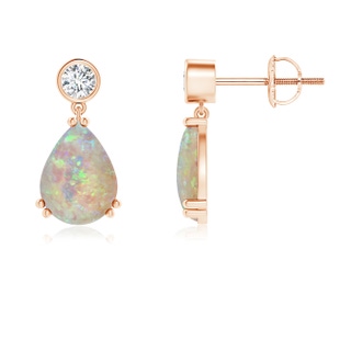 8x6mm AAAA Pear Opal Drop Earrings with Bezel Diamond in Rose Gold