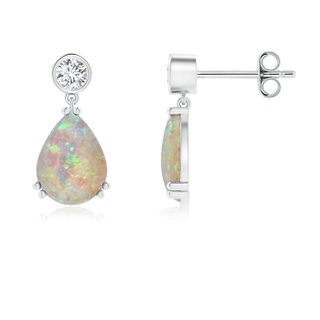 8x6mm AAAA Pear Opal Drop Earrings with Bezel Diamond in S999 Silver