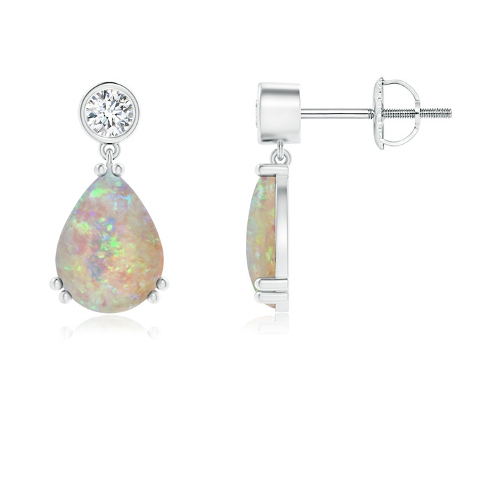 8x6mm AAAA Pear Opal Drop Earrings with Bezel Diamond in White Gold 