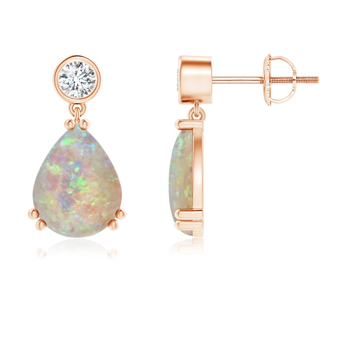 9x7mm AAAA Pear Opal Drop Earrings with Bezel Diamond in Rose Gold 