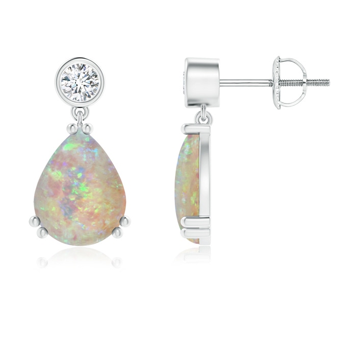 9x7mm AAAA Pear Opal Drop Earrings with Bezel Diamond in White Gold