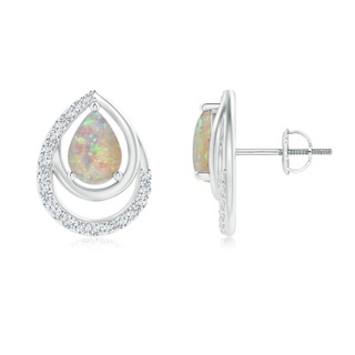 7x5mm AAAA Opal Teardrop Stud Earrings with Diamonds in White Gold