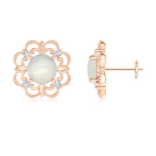 6mm AAAA Vintage Style Moonstone and Diamond Fleur De Lis Earrings in Rose Gold