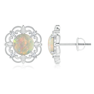 6mm AAAA Vintage Style Opal and Diamond Fleur De Lis Earrings in P950 Platinum
