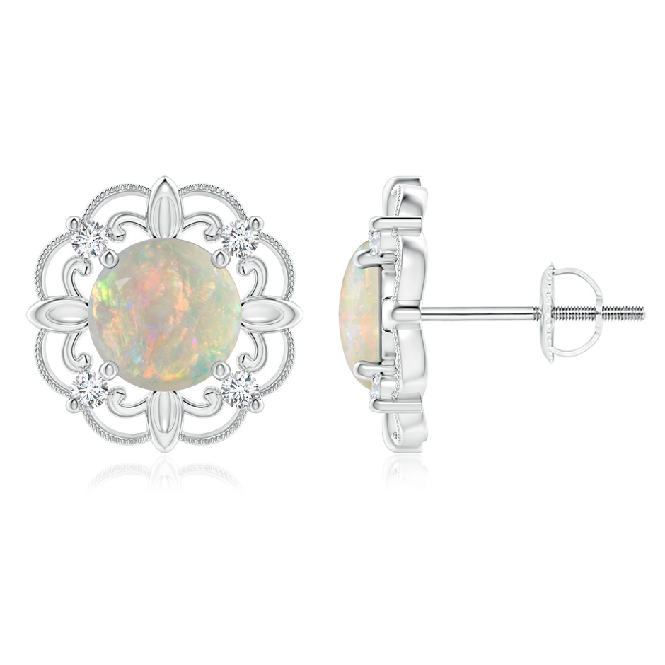 6mm AAAA Vintage Style Opal and Diamond Fleur De Lis Earrings in P950 Platinum 