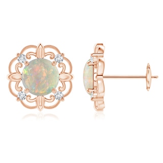 6mm AAAA Vintage Style Opal and Diamond Fleur De Lis Earrings in Rose Gold