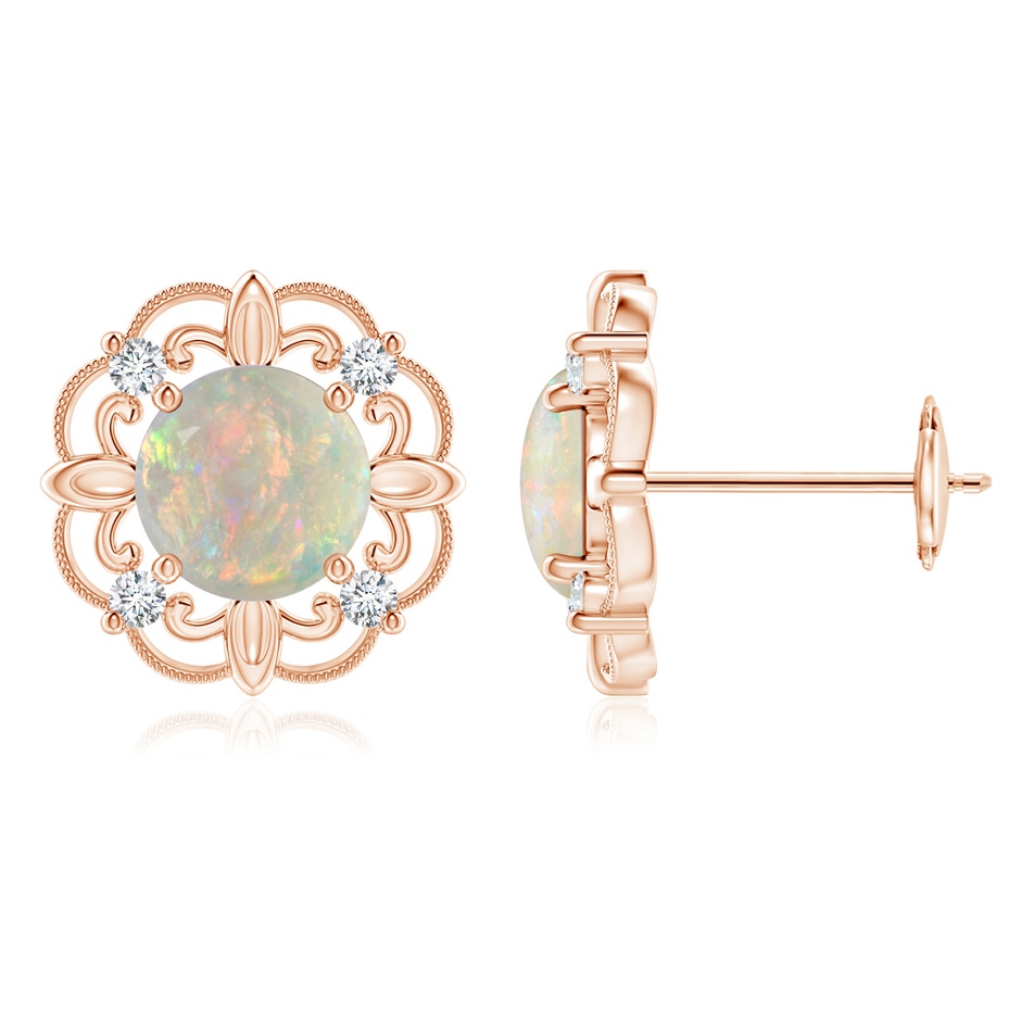 6mm AAAA Vintage Style Opal and Diamond Fleur De Lis Earrings in Rose Gold 
