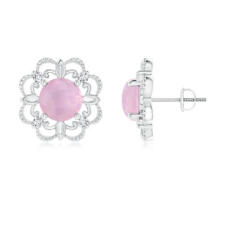 6mm AAAA Vintage Style Rose Quartz and Diamond Fleur De Lis Earrings in P950 Platinum