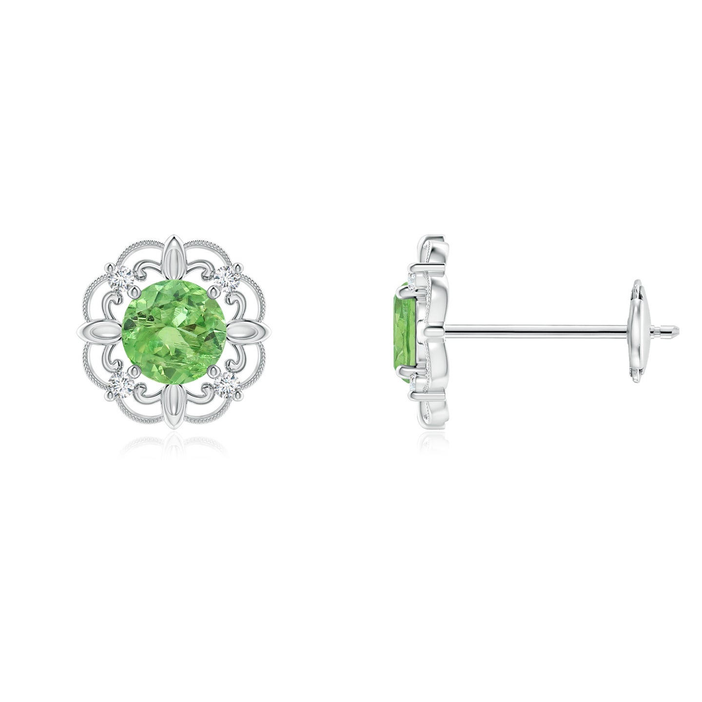 Vintage Style Tsavorite and Diamond Fleur De Lis Earrings