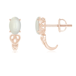 6x4mm AAAA Solitaire Oval Moonstone Celtic Knot J-Hoop Earrings in Rose Gold