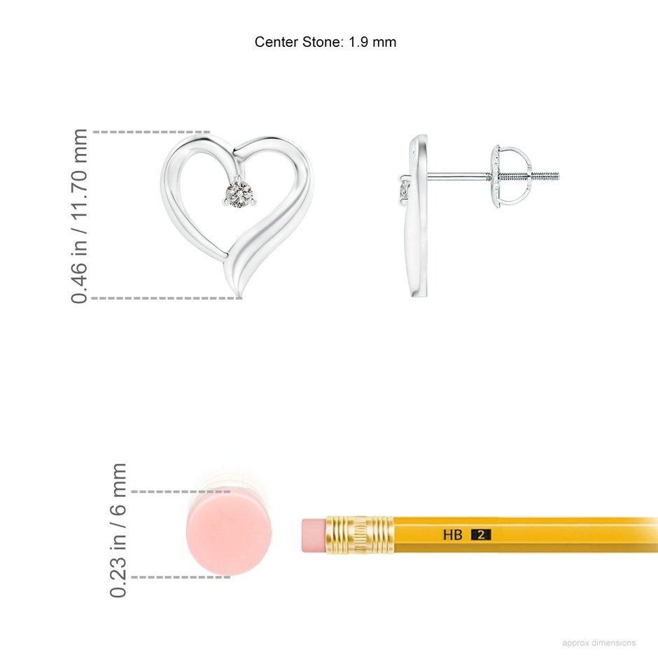 1.9mm KI3 Prong-Set Round Diamond Open Heart Stud Earrings in White Gold ruler