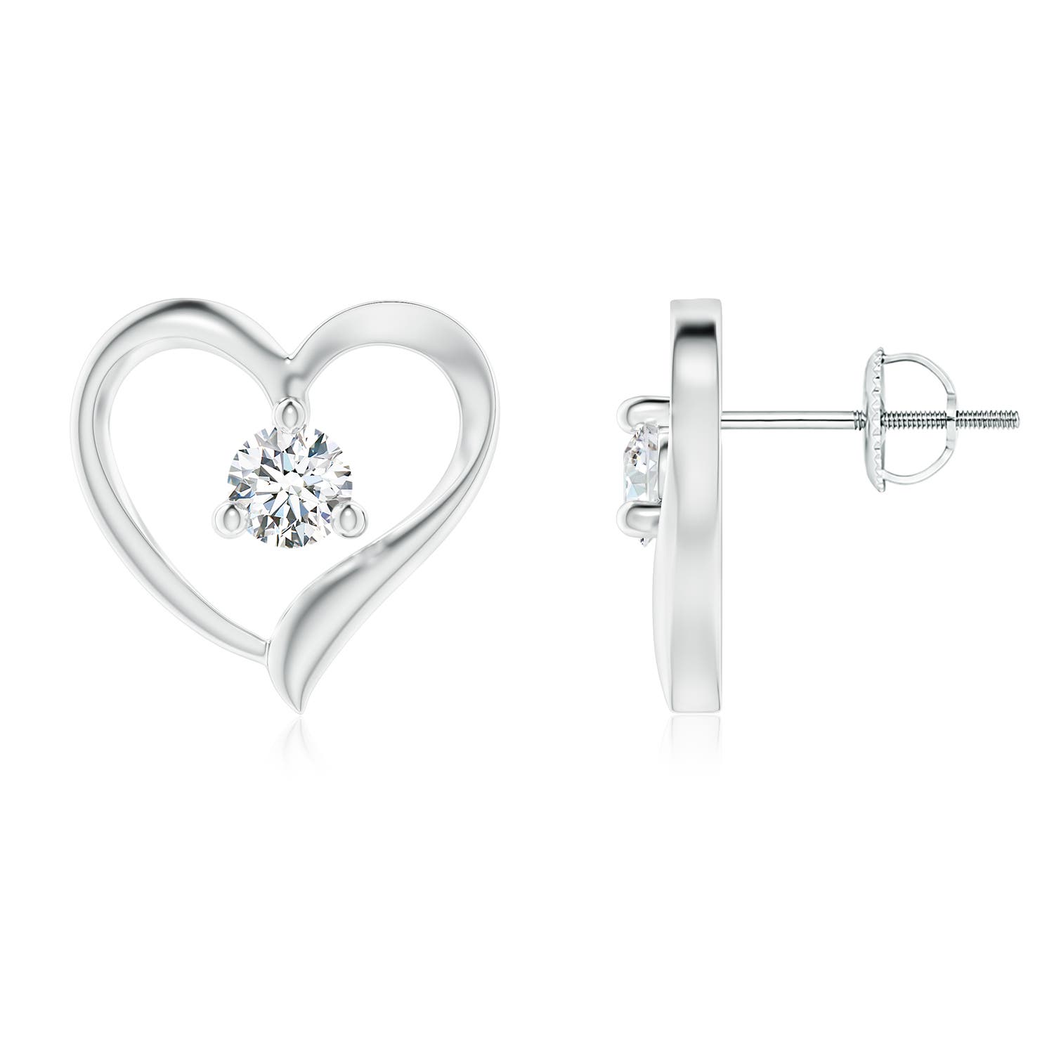 4.1mm GVS2 Prong-Set Round Diamond Open Heart Stud Earrings in White Gold