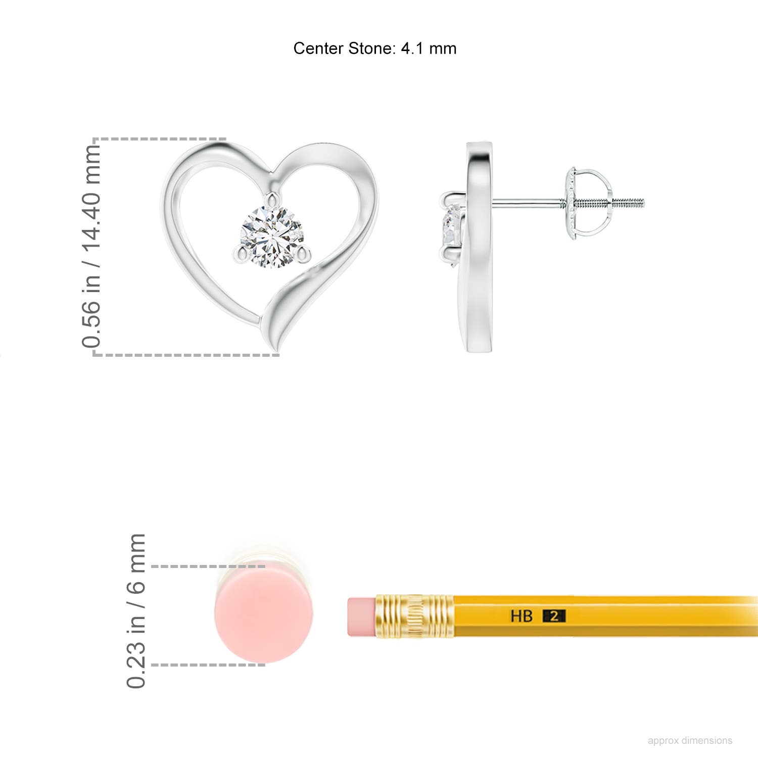 4.1mm HSI2 Prong-Set Round Diamond Open Heart Stud Earrings in 18CT White Gold - ruler